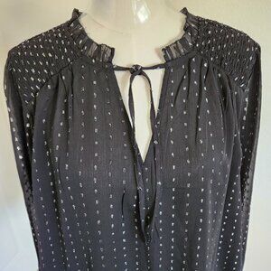 Old Navy Ruffle Neck Blouse Womens XL Black Silver Sparkly Sheer Top New NWT